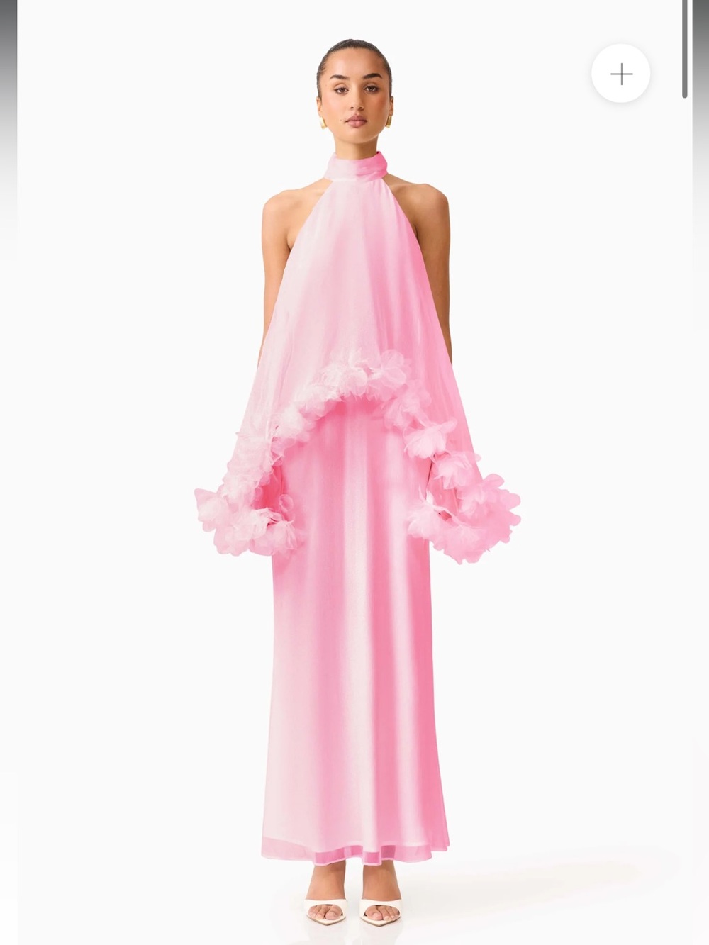 elliatt poppy pink 3d floral trim hi-lo cape gown statement maxi dress XL NEW